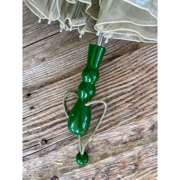Vintage 1960s Clear Vinyl Bubble Umbrella Green Flowers & Handle - Picture 8 of 16